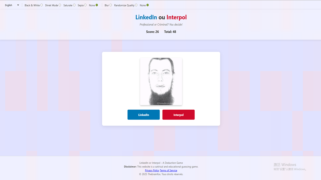 LinkedIn or Interpol guessing game showing a portrait image used for first impression judgment