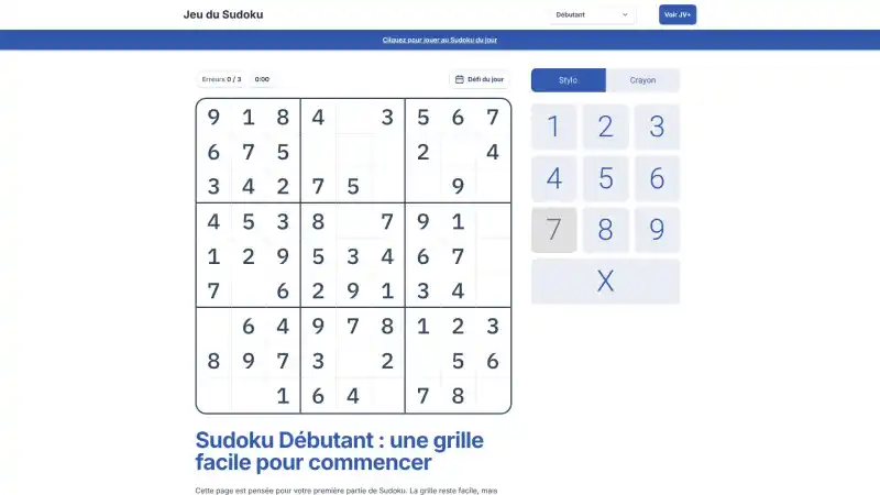 Sudoku d&eacute;butant gratuit