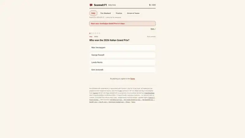 Scorewit F1 &mdash; daily Formula 1 trivia you can fact-check