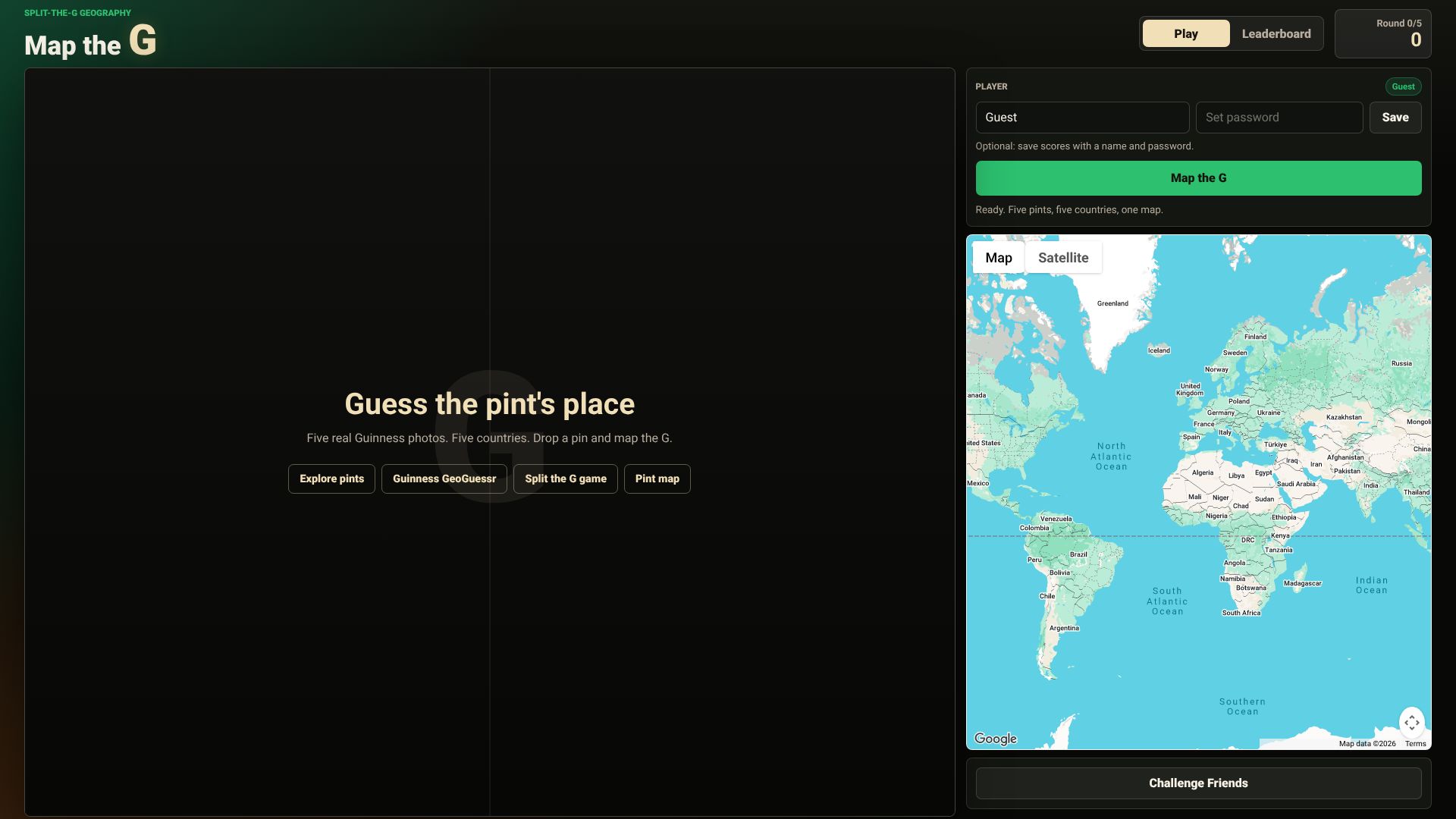 Map the G | Guinness GeoGuessr-style pint guessing game